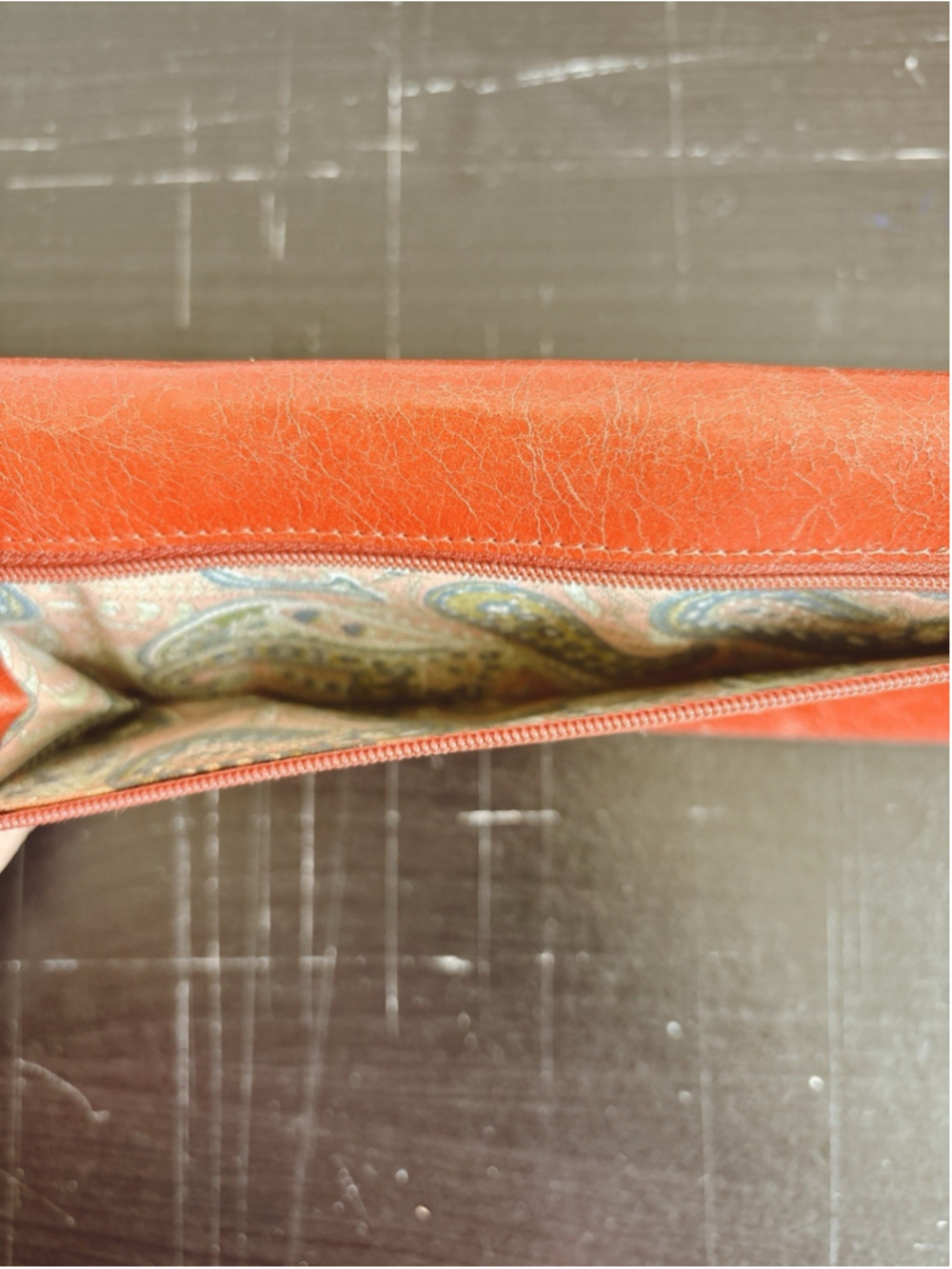 Hobo International Sadie Trifold Wallet Burnt Orange Paisley Lining Snap - Picture 5 of 8